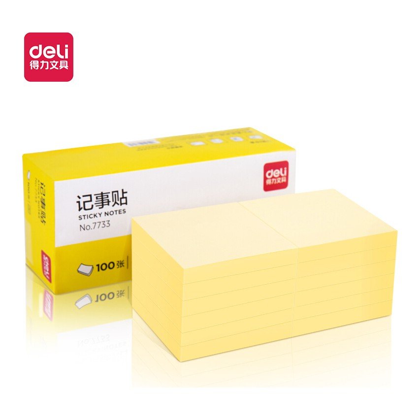 กระดาษโน้ตกาวในตัว Deli 7733 ขนาด 76x76 มม. สีเหลือง