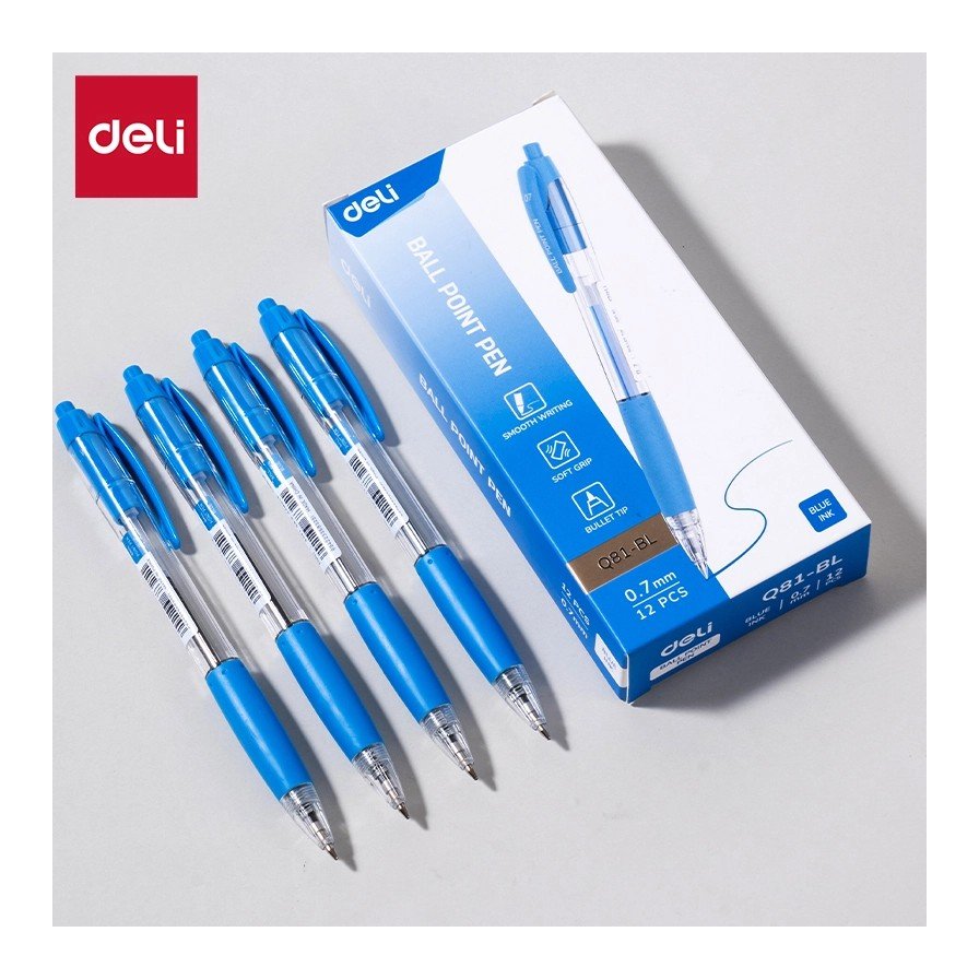 ปากกาลูกลื่น Deli EQ81 แบบกด 0.7 มม. หมึกน้ำเงิน