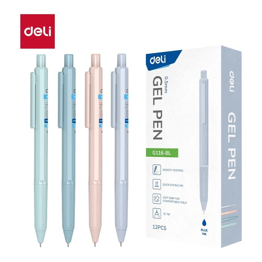 ปากกาเจล Deli EG116 แบบกด 0.5 มม. หมึกน้ำเงิน