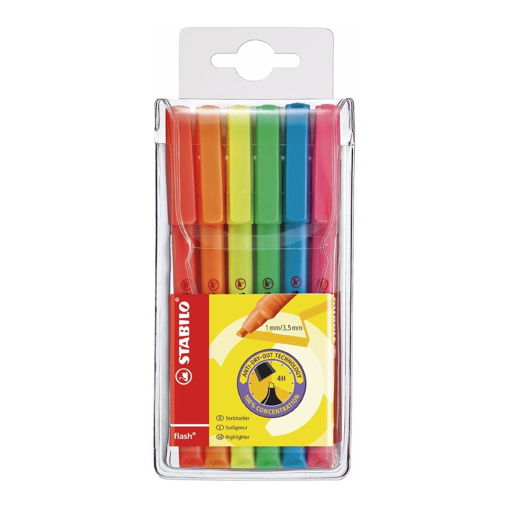 ปากกาเน้นข้อความ STABILO flash แพ็ก 6 สี